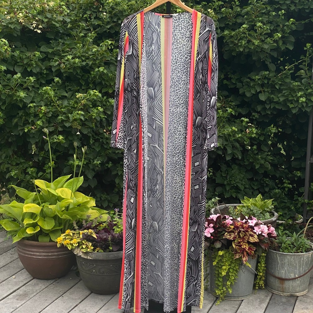 Boho Maximalist Chic Women's One Size Micromesh Sheer Open Maxi Cardigan Coverup